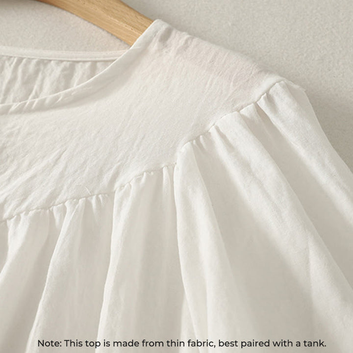 Camisa de algodón de manga larga con volantes y botones blancos con Buddha Stones para mujer - image 4