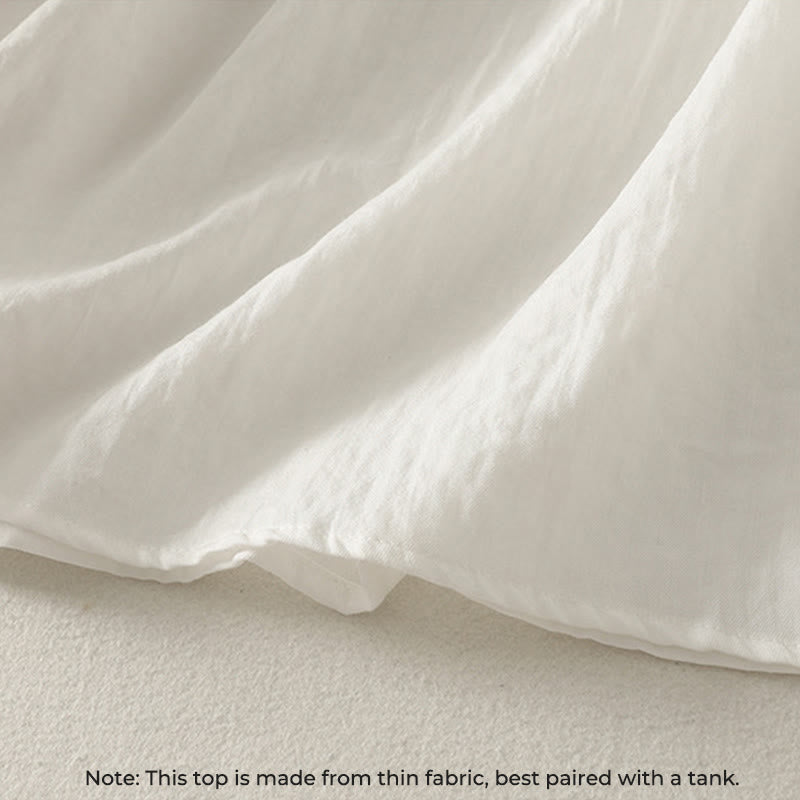 Camisa de algodón de manga larga con volantes y botones blancos con Buddha Stones para mujer - image 7