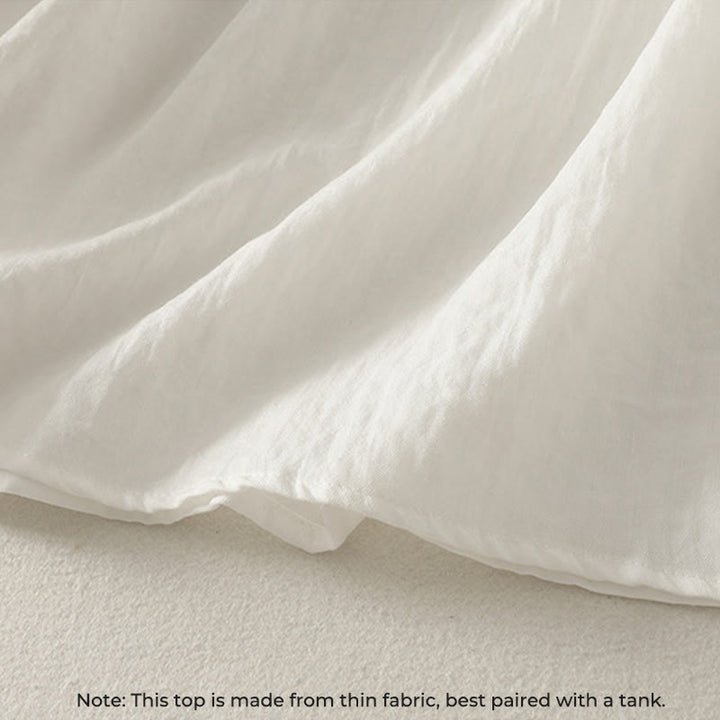 Camisa de algodón de manga larga con volantes y botones blancos con Buddha Stones para mujer - image 7