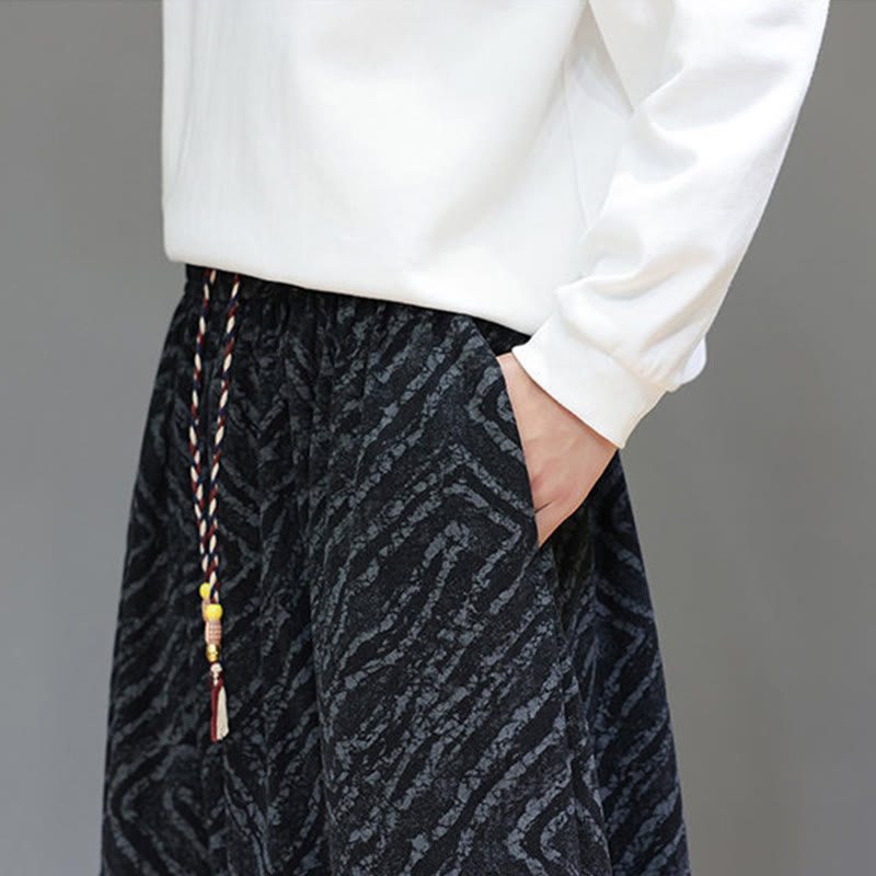 Pantalones tipo harem para hombre con bolsillos, diseño con cordón ajustable y textura de Buddha Stones en pana de algodón y lino. - image 20