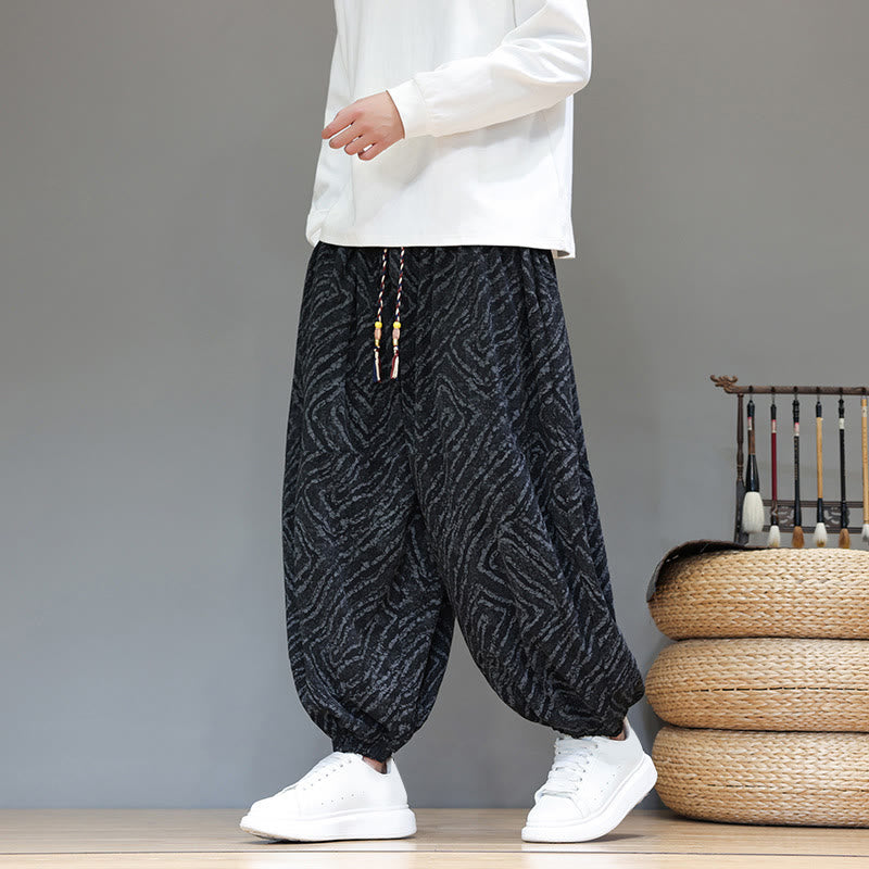 Pantalones tipo harem para hombre con bolsillos, diseño con cordón ajustable y textura de Buddha Stones en pana de algodón y lino. - image 16