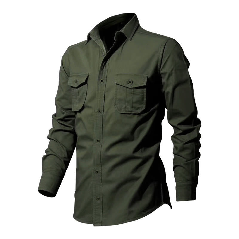 Camisa de manga larga con cuello alto y bolsillos para hombre, color liso, con estampado de Buddha Stones. - image 3