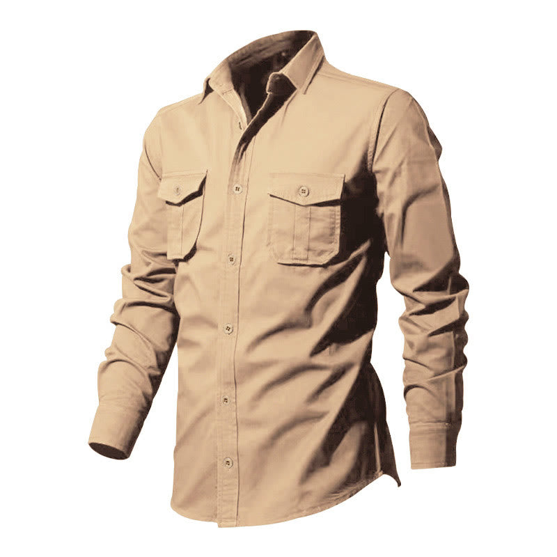 Camisa de manga larga con cuello alto y bolsillos para hombre, color liso, con estampado de Buddha Stones. - image 1