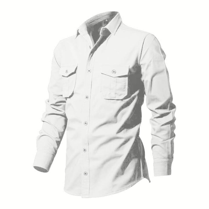 Camisa de manga larga con cuello alto y bolsillos para hombre, color liso, con estampado de Buddha Stones. - image 7