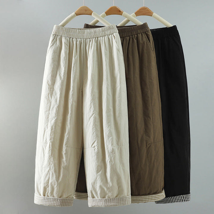 Pantalones tipo harem para mujer con forro polar de algodón, rayas y líneas rectas con estampado de Buddha Stones y bolsillos. - image 22