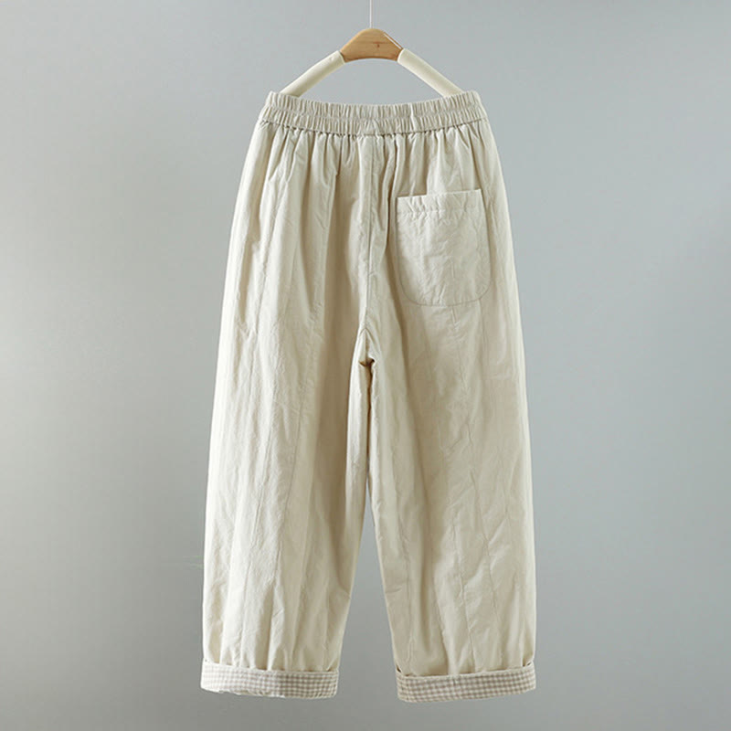 Pantalones tipo harem para mujer con forro polar de algodón, rayas y líneas rectas con estampado de Buddha Stones y bolsillos. - image 13
