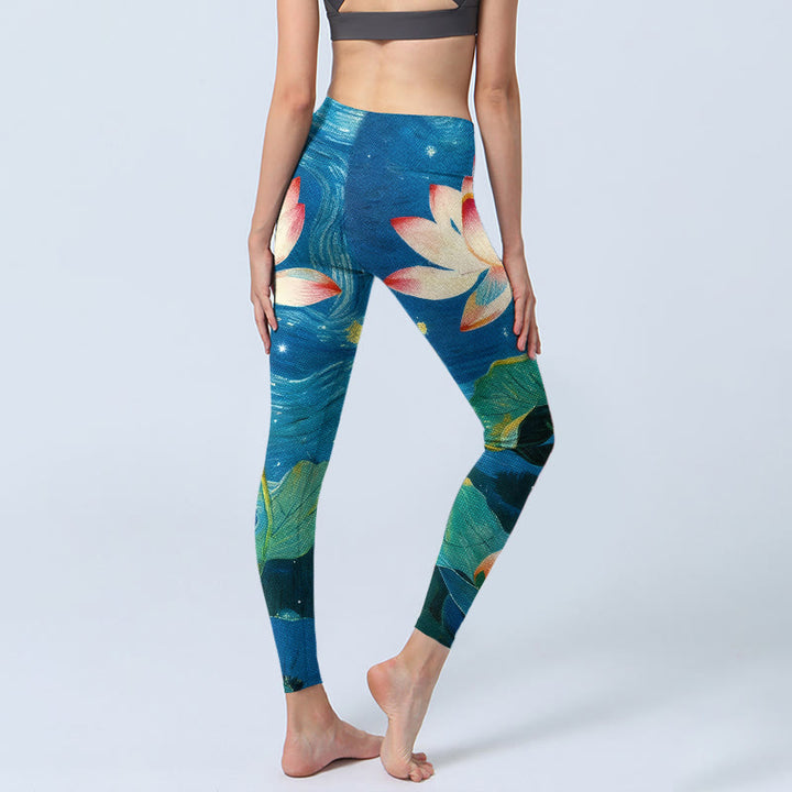 Leggings de gimnasio con estampado de Buddha Stones, flores de loto y cielo estrellado, pantalones de yoga para mujer - image 3