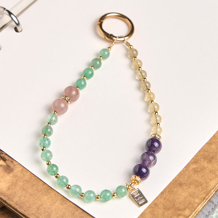 Buddha Stones Cuarzo Fresa Verde Citrino Amuleto Reina Calma Llavero Decoración para Colgar en el Teléfono - Cuarzo Fresa Verde (Amor ♥ Gratitud) - image 0