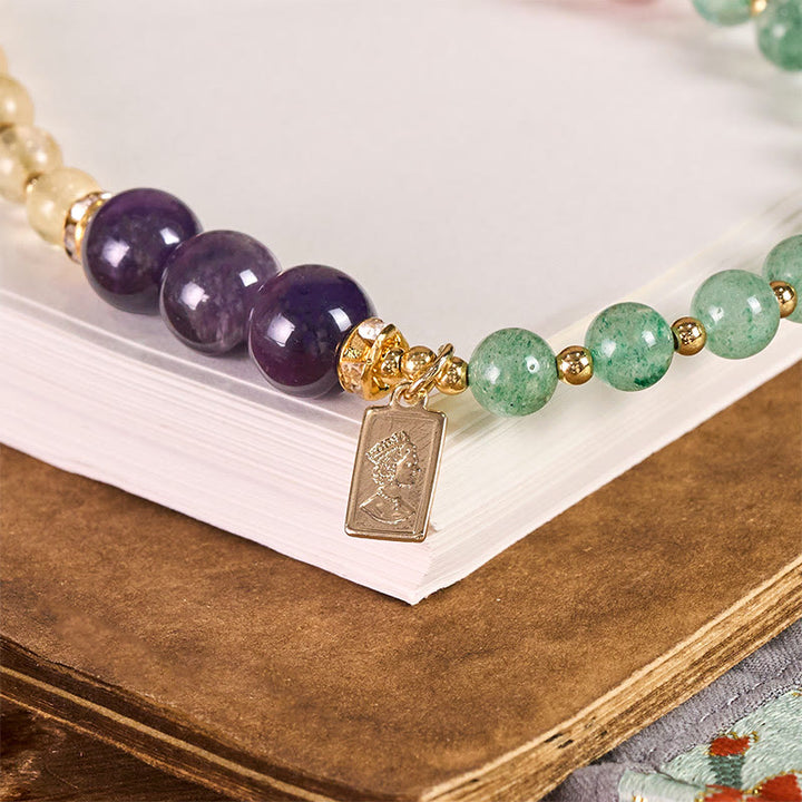 Buddha Stones Cuarzo Fresa Verde Citrino Amuleto Reina Calma Llavero Decoración para Colgar en el Teléfono - image 1