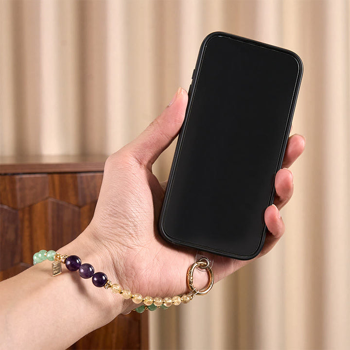 Buddha Stones Cuarzo Fresa Verde Citrino Amuleto Reina Calma Llavero Decoración para Colgar en el Teléfono - image 4