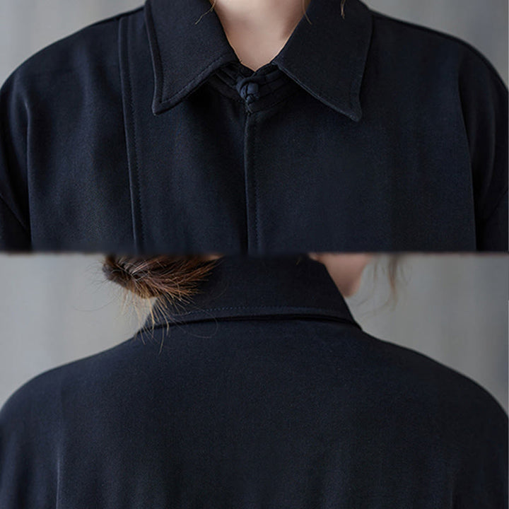 Camisa de manga larga de algodón para mujer, negra lisa con solapa de botón de rana y estampado de Buddha Stones - image 10