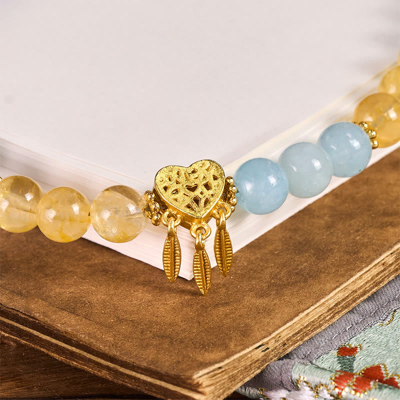 Llavero colgante para teléfono con diseño de corazón de citrino y calcedonia azul de Buddha Stones - image 1