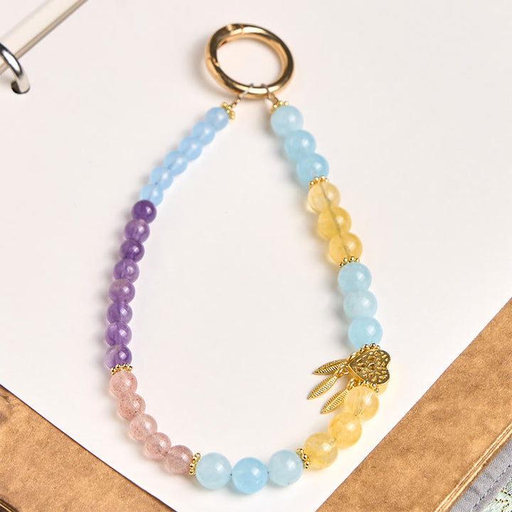 Llavero colgante para teléfono con diseño de corazón de citrino y calcedonia azul de Buddha Stones - Calcedonia Azul (Caridad ♥ Amabilidad) - image 0