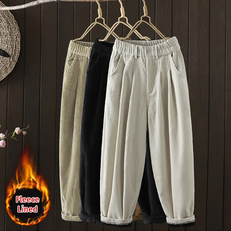 Pantalones harén Buddha Stones de invierno para mujer, de pana lisa, de algodón, de cintura alta, forrados con vellón y bolsillos - image 23