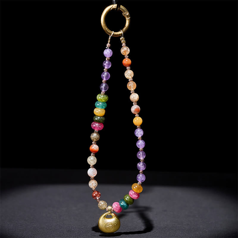 Llavero colgante para teléfono con Buddha Stones, colorido personaje Fu, amatista y cristal Super Seven. - image 3