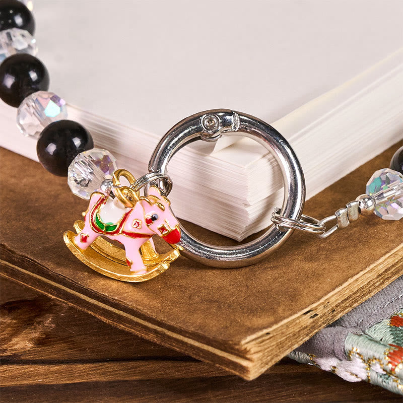 Buddha Stones Año del Caballo, obsidiana plateada brillante, llavero protector para teléfono - image 2