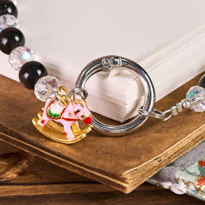 Buddha Stones Año del Caballo, obsidiana plateada brillante, llavero protector para teléfono - image 2