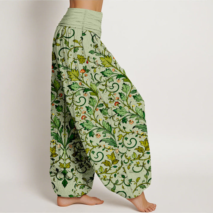 Pantalones bombachos de mujer con cintura elástica, de algodón puro con estampado clásico simétrico de hojas de plantas y Buddha Stones. - image 7