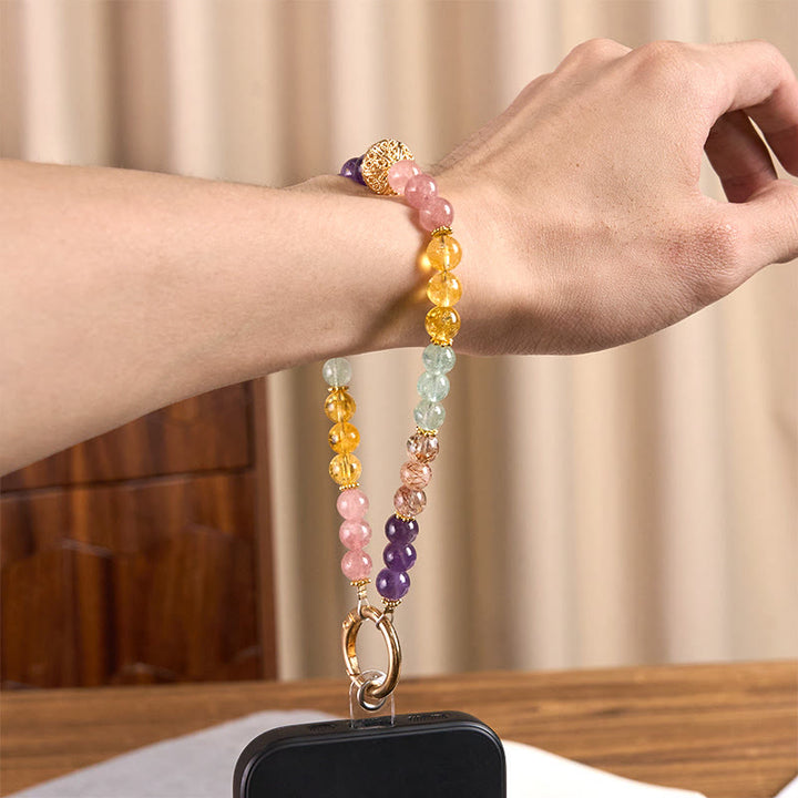 Llavero colgante para teléfono con Buddha Stones de cuarzo fresa amatista multicolor de 8 mm. - image 5