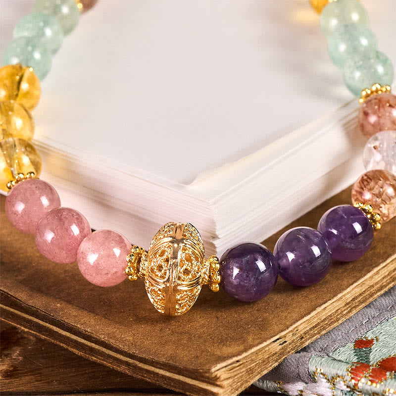 Llavero colgante para teléfono con Buddha Stones de cuarzo fresa amatista multicolor de 8 mm. - image 1