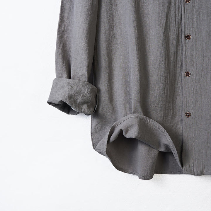 Camisa de algodón para hombre con capucha, manga larga, botones y cordón, color liso, con Buddha Stones - image 12