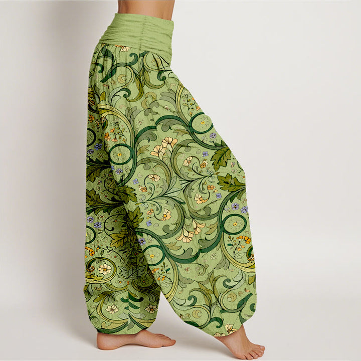 Pantalones bombachos de cintura elástica para mujer, de algodón puro con estampado de hojas, enredaderas y flores en capas, de Buddha Stones. - image 7