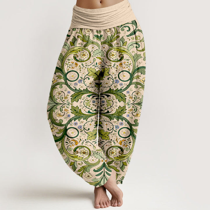 Pantalones bombachos de cintura elástica para mujer, de algodón puro con estampado de hojas, enredaderas y flores en capas, de Buddha Stones. - Trigo - US16，UK/AU20，EU48 (3XL) - image 8