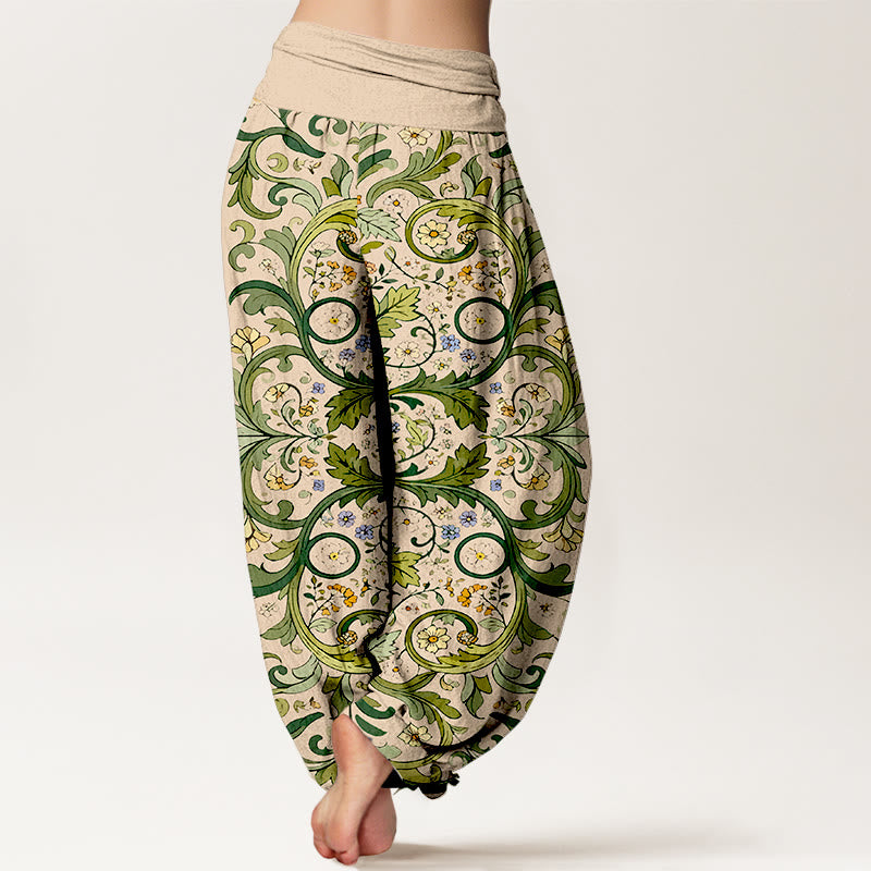 Pantalones bombachos de cintura elástica para mujer, de algodón puro con estampado de hojas, enredaderas y flores en capas, de Buddha Stones. - image 9