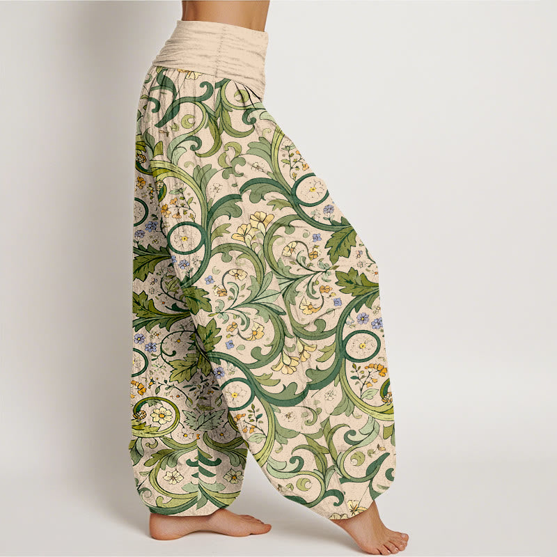 Pantalones bombachos de cintura elástica para mujer, de algodón puro con estampado de hojas, enredaderas y flores en capas, de Buddha Stones. - image 10