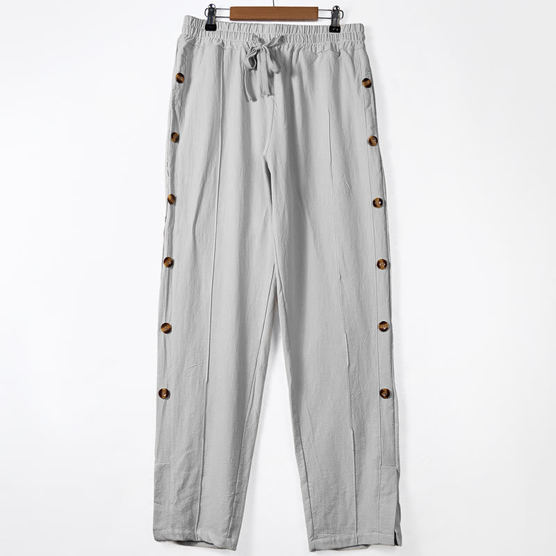 Pantalones de algodón para hombre con bolsillos y botones laterales de color liso con Buddha Stones - Gris claro - US/UK/AU46, UE56 (3XL) - image 8