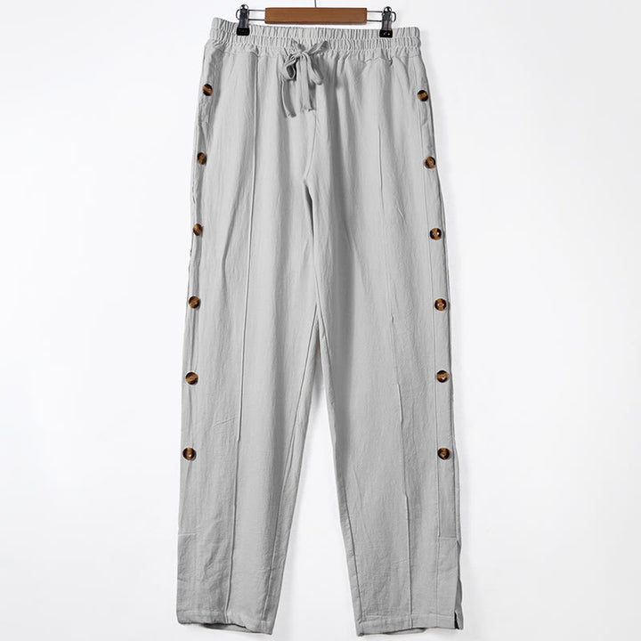 Pantalones de algodón para hombre con bolsillos y botones laterales de color liso con Buddha Stones - Gris claro - US/UK/AU46, UE56 (3XL) - image 8