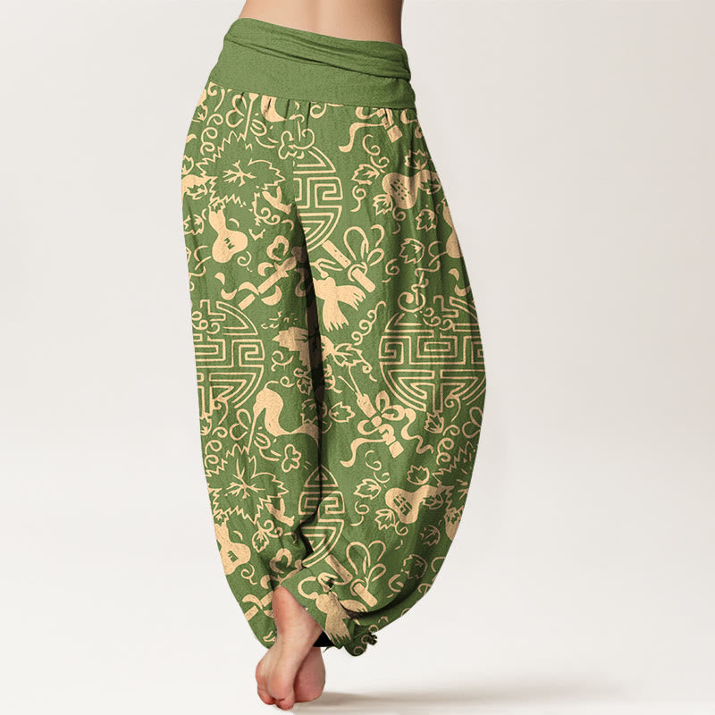 Pantalones bombachos de cintura elástica para mujer, de algodón puro con estampado de calabazas y caracteres chinos con Buddha Stones. - image 6