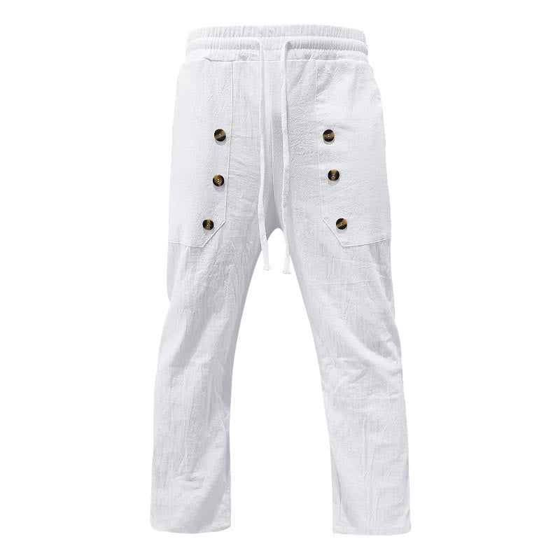 Pantalones casuales de algodón con botones y bolsillos para hombre , de Buddha Stones - Blanco - US/UK/AU46, UE56 (3XL) - image 0