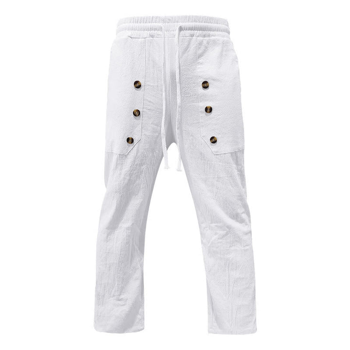 Pantalones casuales de algodón con botones y bolsillos para hombre , de Buddha Stones - Blanco - US/UK/AU46, UE56 (3XL) - image 0