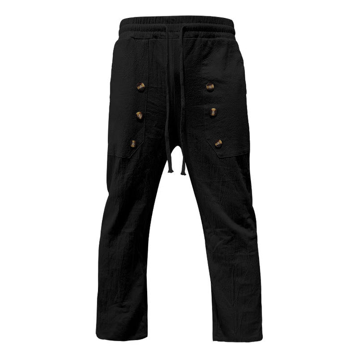 Pantalones casuales de algodón con botones y bolsillos para hombre , de Buddha Stones - Negro - US/UK/AU46, UE56 (3XL) - image 5