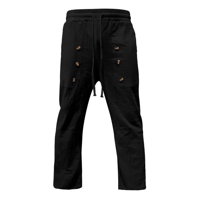 Pantalones casuales de algodón con botones y bolsillos para hombre , de Buddha Stones - Negro - US/UK/AU46, UE56 (3XL) - image 5
