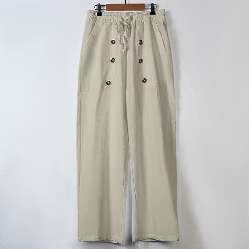 Pantalones casuales de algodón con botones y bolsillos para hombre , de Buddha Stones - image 20