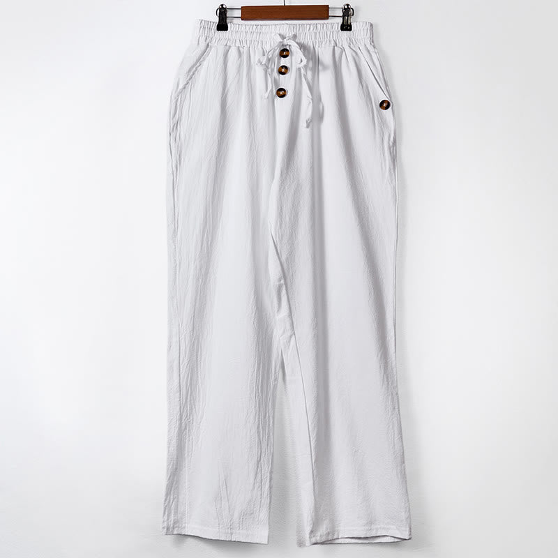 Pantalones de algodón para hombre con bolsillos y botones de color liso con cordón ajustable y Buddha Stones - Blanco - US/UK/AU46, UE 56 (3XL) - image 7