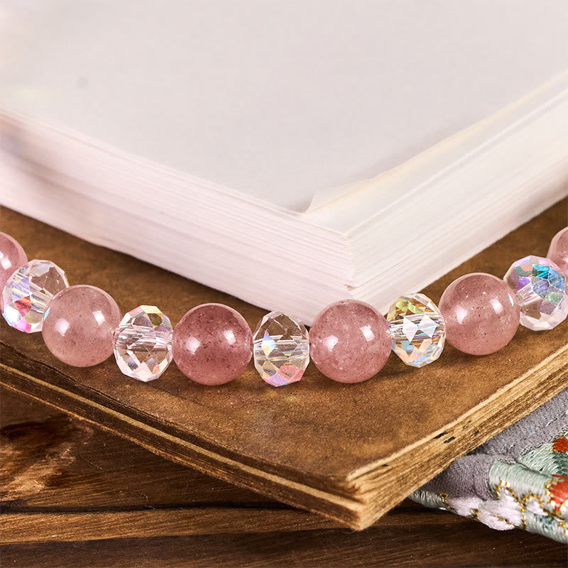 Llavero colgante para teléfono con cuentas de cuarzo fresa natural con Buddha Stones para sanación - image 1