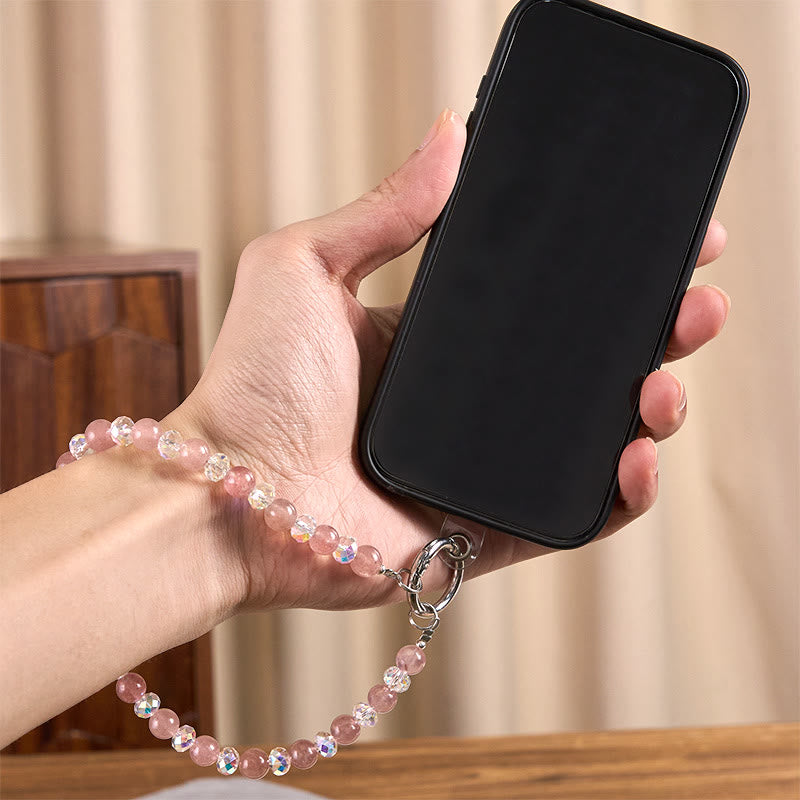 Llavero colgante para teléfono con cuentas de cuarzo fresa natural con Buddha Stones para sanación - image 4