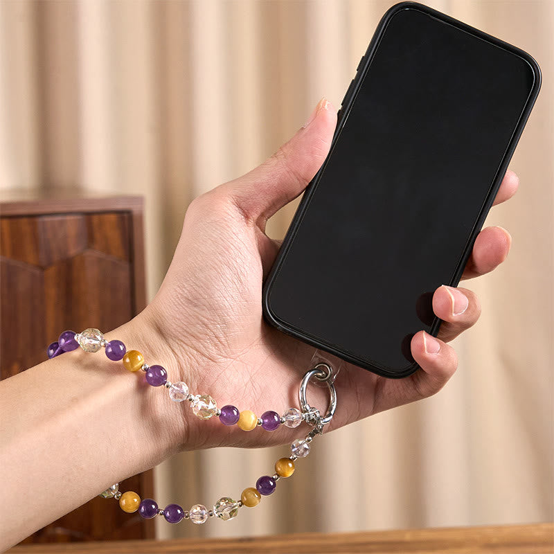 Llavero colgante para teléfono con cuentas de amatista, ojo de tigre dorado y piedras de Buddha Stones - image 4