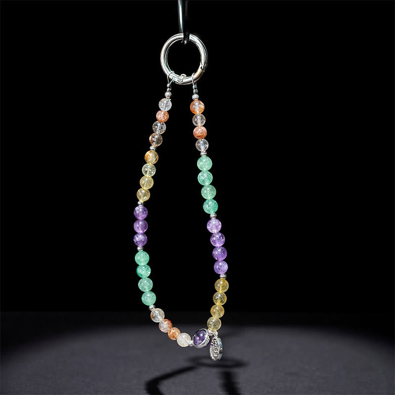 Llavero colgante para teléfono con dije de Buddha Stones con el personaje Fu y siete cristales de crecimiento. - image 3