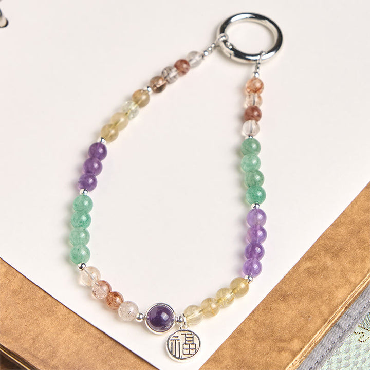 Llavero colgante para teléfono con dije de Buddha Stones con el personaje Fu y siete cristales de crecimiento. - Super Siete Cristales (Crecimiento Espiritual ♥) - image 0