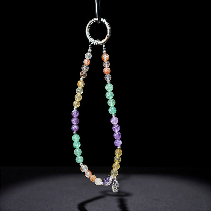 Llavero colgante para teléfono con dije de Buddha Stones con el personaje Fu y siete cristales de crecimiento. - image 3