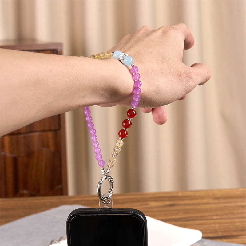 Llavero colgante para teléfono con cuentas de citrino y calcedonia púrpura de Buddha Stones. - image 3