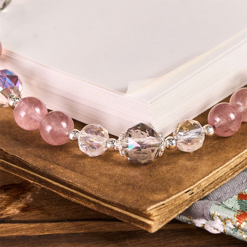 Llavero colgante para teléfono con Buddha Stones del Año del Caballo, cuarzo fresa y ojo de gato blanco. - image 2