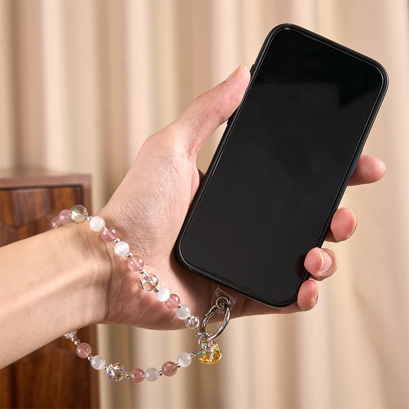 Llavero colgante para teléfono con Buddha Stones del Año del Caballo, cuarzo fresa y ojo de gato blanco. - image 5