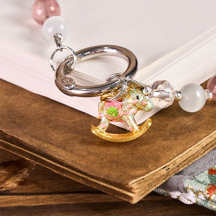 Llavero colgante para teléfono con Buddha Stones del Año del Caballo, cuarzo fresa y ojo de gato blanco. - image 1