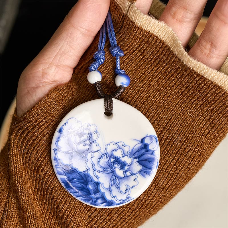 Collar de cerámica con símbolo de loto, peonía étnica, flores de melocotón y piedras de Buddha Stones, colgante de iluminación. - image 11