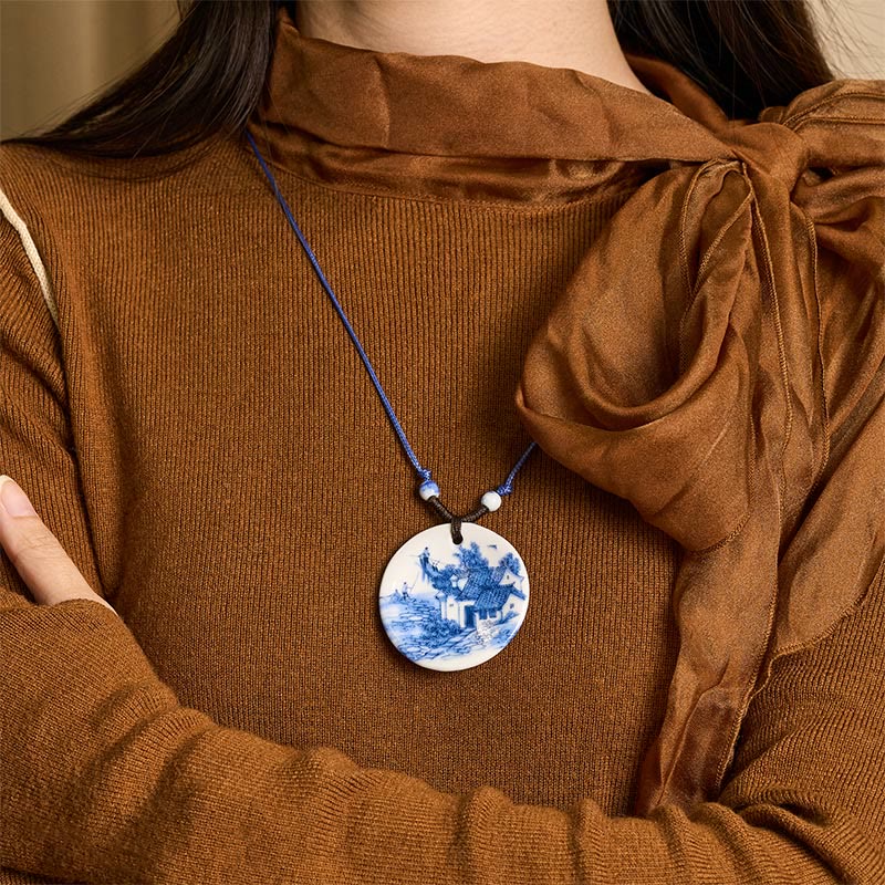 Collar de cerámica con símbolo de loto, peonía étnica, flores de melocotón y piedras de Buddha Stones, colgante de iluminación. - image 17